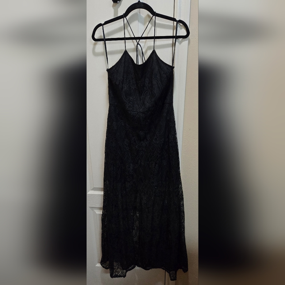fab'rik Black Spaghetti Strap Lace Dress